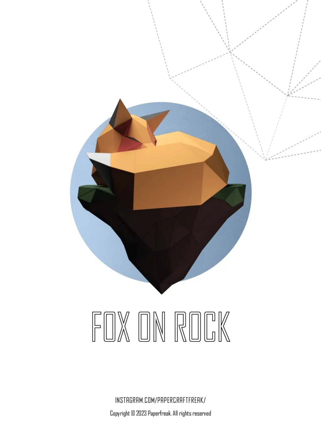 3D origami papercraft fox on rock