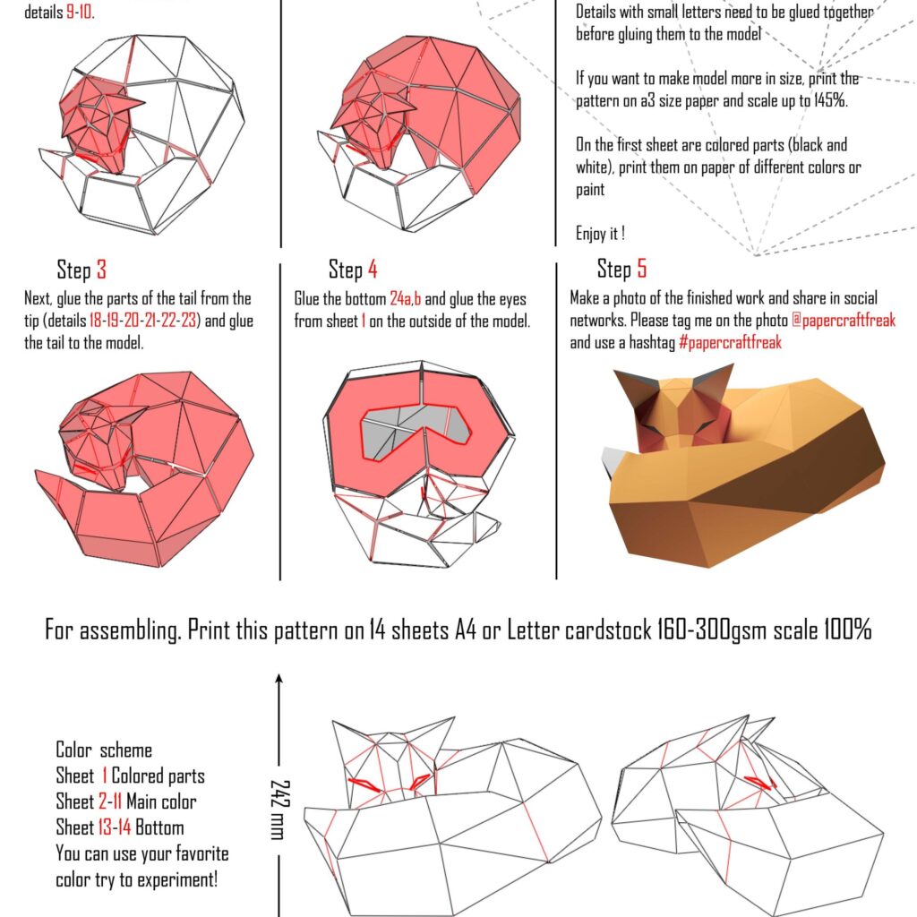 Papercraft fox on rock in 3D origami