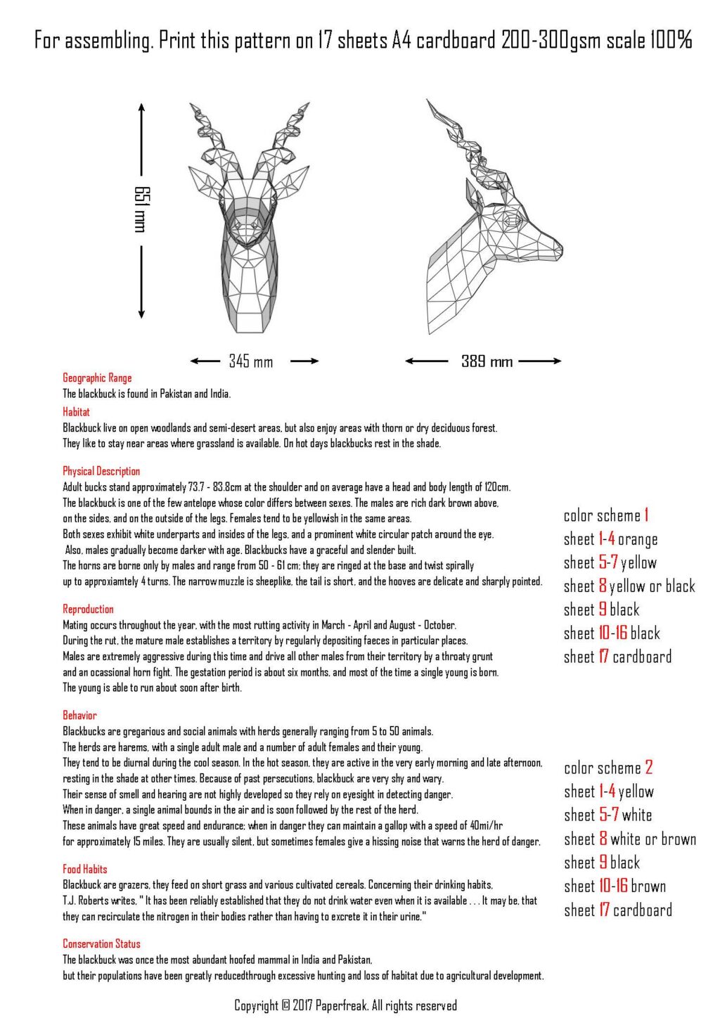 Papercraft cabeza de antílope Blackbuck en origami