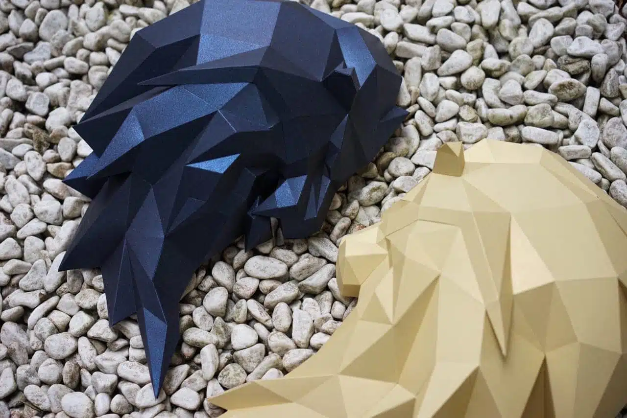 Origami 3D leeuwenkop in papier (zwart & groen), weergave 16