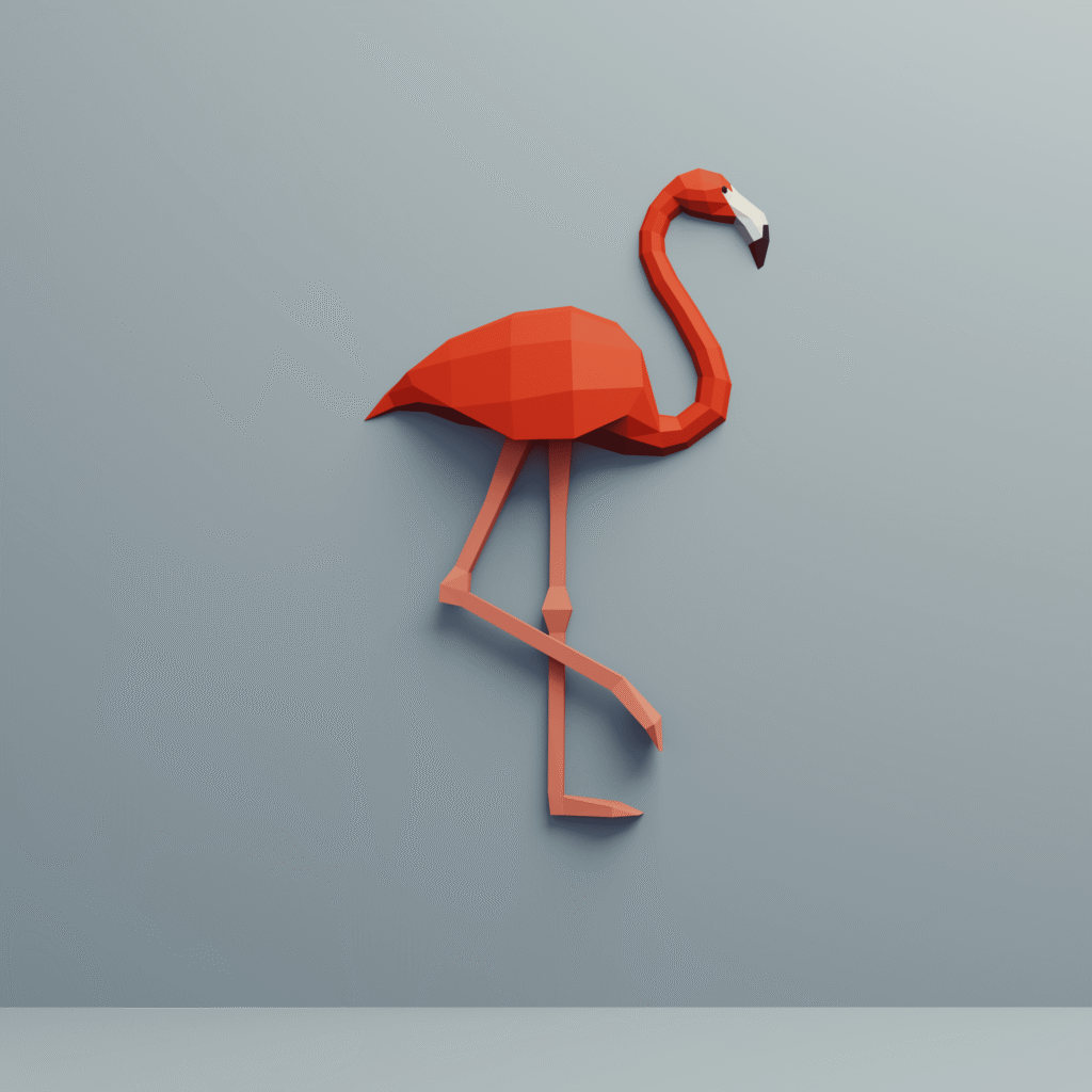 Papercraft de flamingo rosa em origami 3D