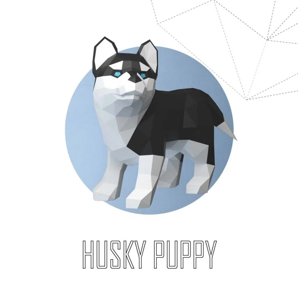 Papercraft Husky-Welpe im Origami-Stil