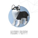Papercraft von Husky-Welpen im Origami