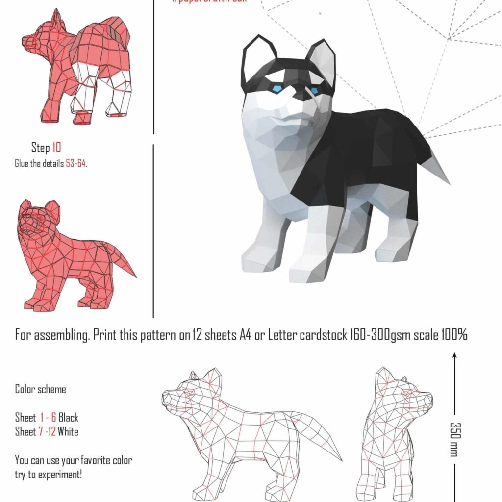 Papercraft of Husky puppy in origami