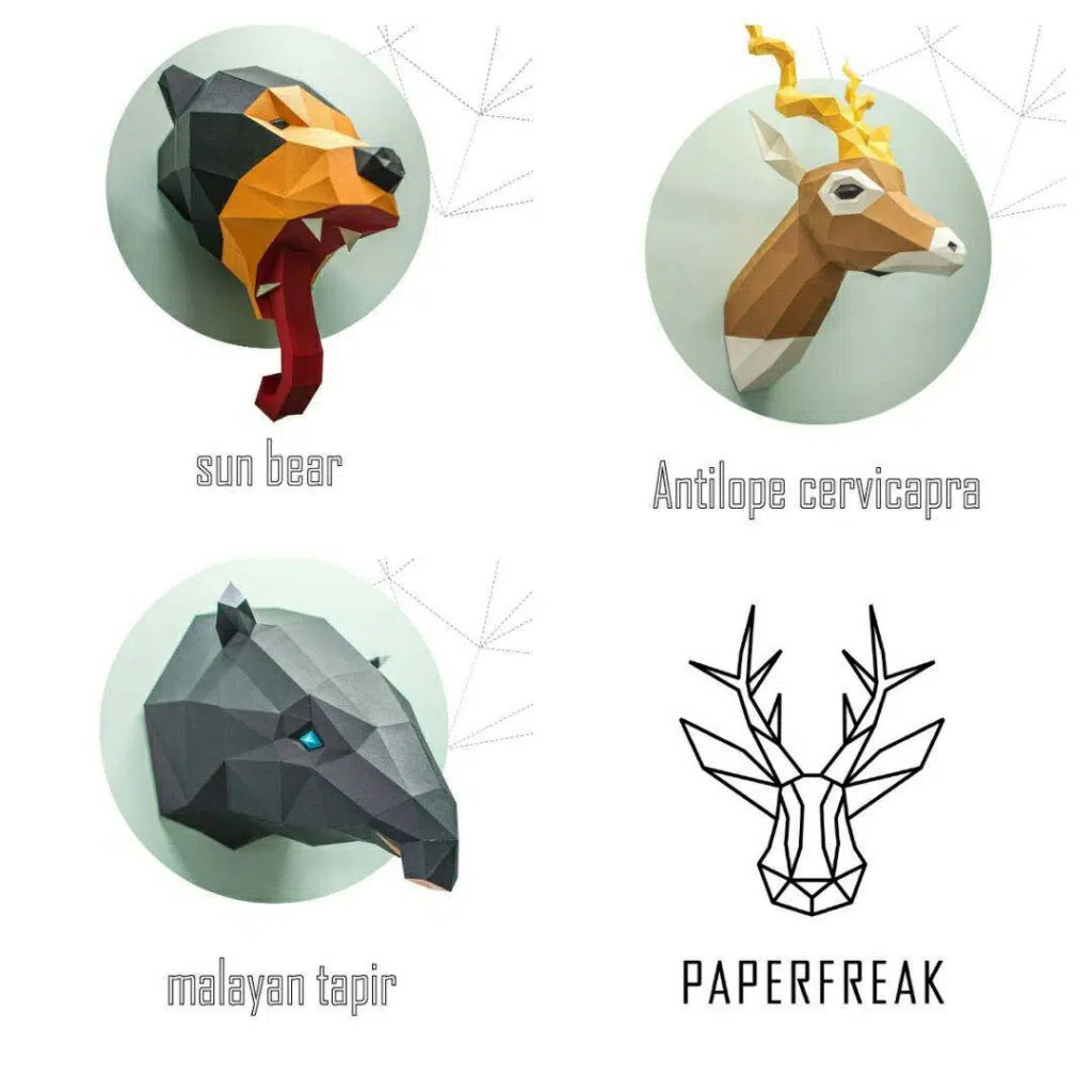 Papercraft-Set origineller Tiere als 3D-Origami