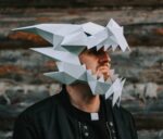 Papercraft dragon mask in 3D origami