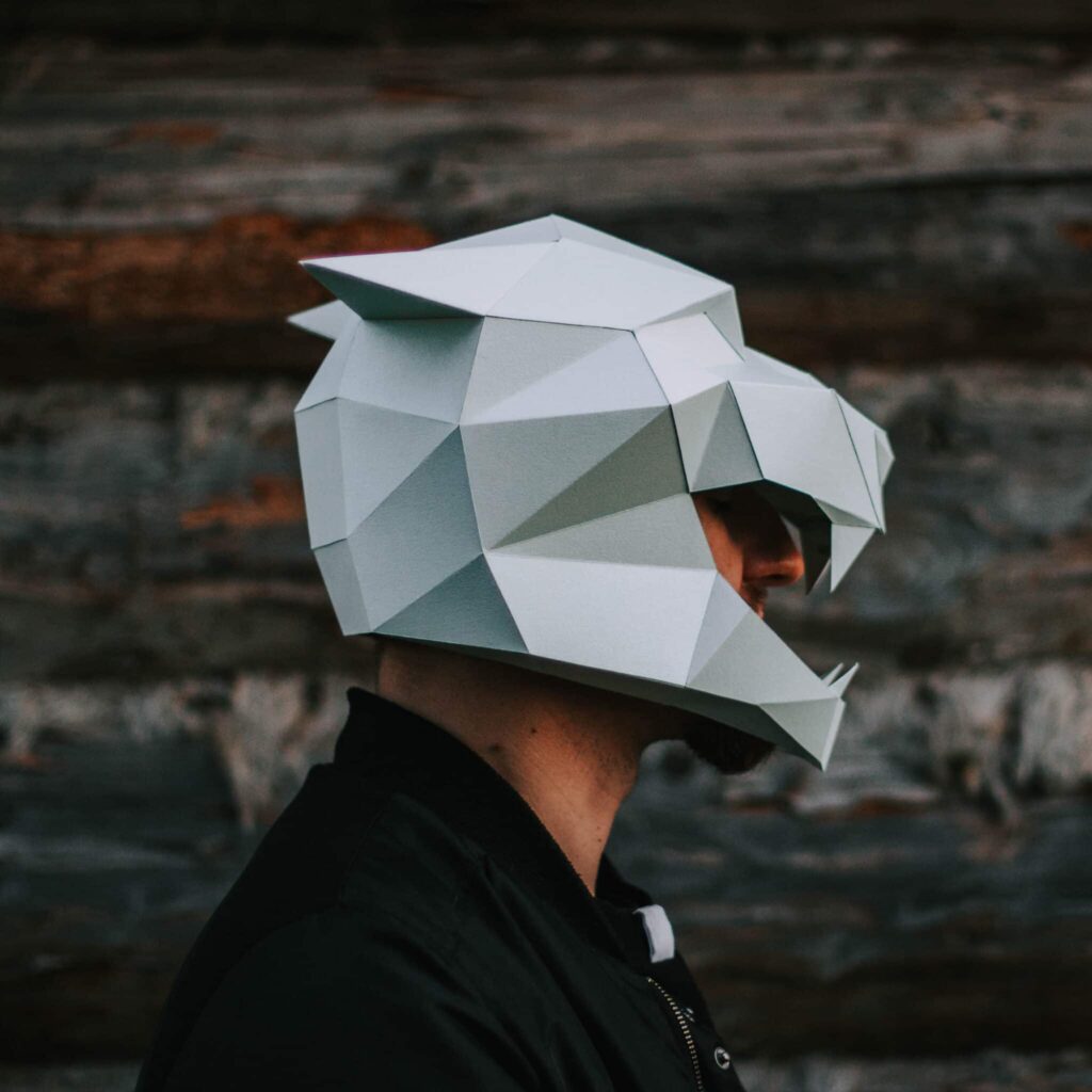 Papercraft tiger mask in 3D origami