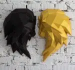 Origami 3D leeuwenkop in papier (zwart & groen), weergave 8