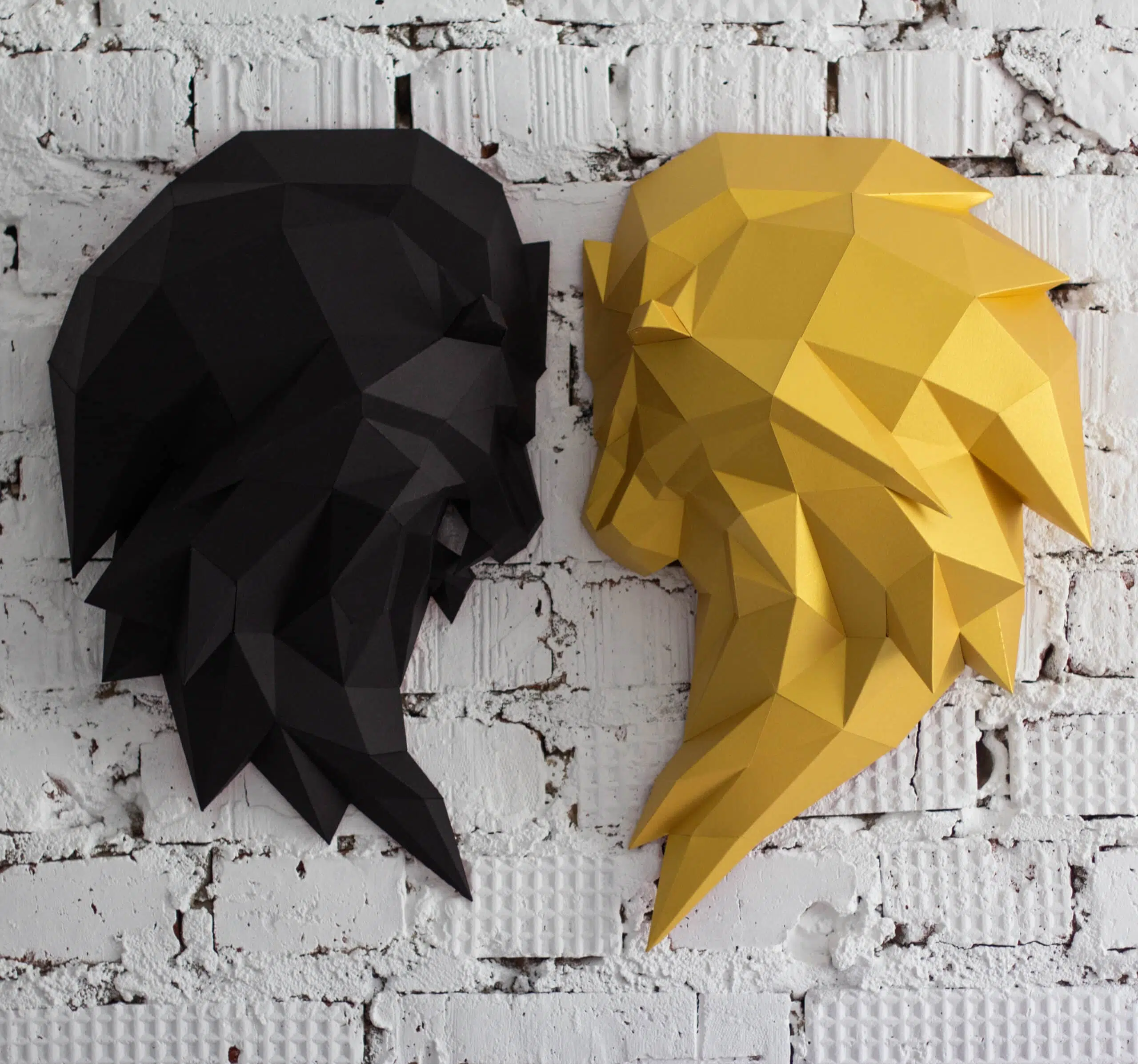 Origami 3D leeuwenkop in papier (zwart & groen), weergave 8