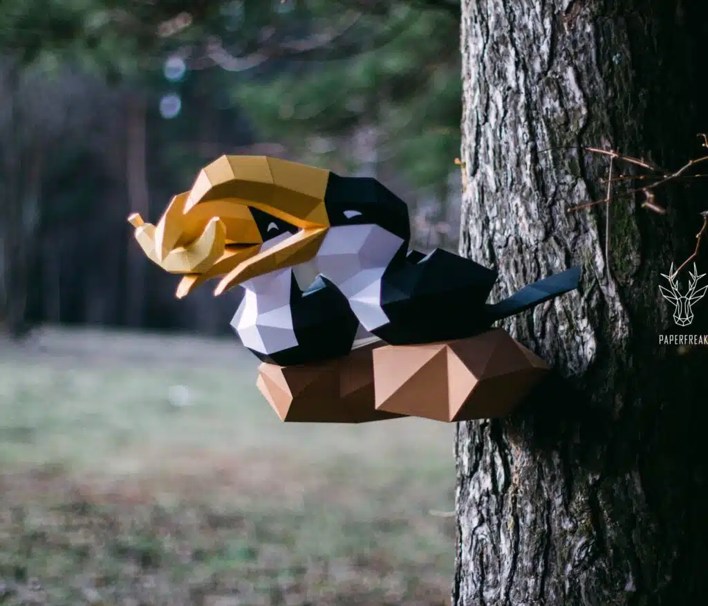 3D Origami Papercraft Toucans on a Branch