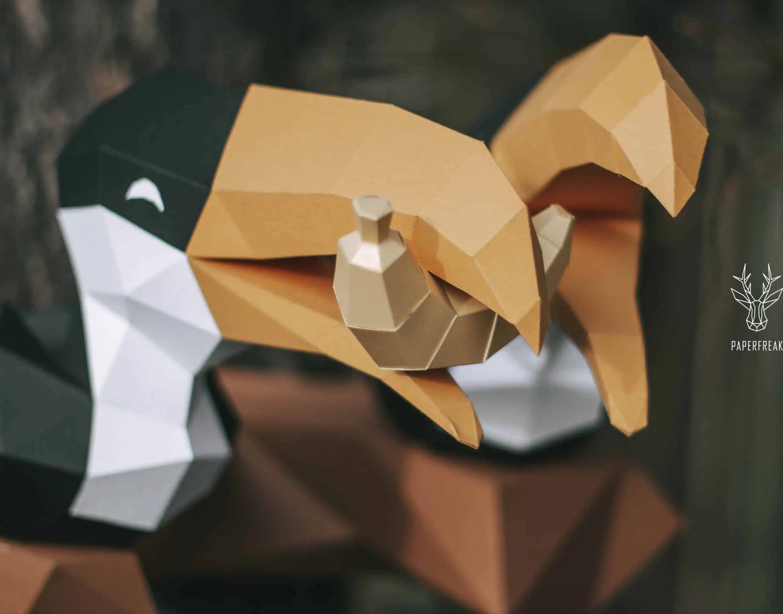Papercraft von Tukanen auf Ast im 3D-Origami, Rückansicht
