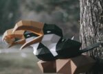 Papercraft de toucans sur branche en origami 3D