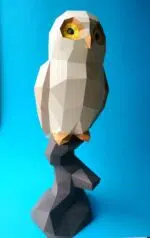 Papercraft de coruja no galho em origami 3D