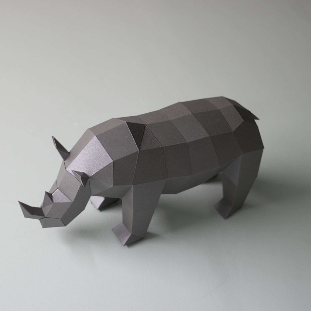 Papercraft rhinoceros in 3D origami