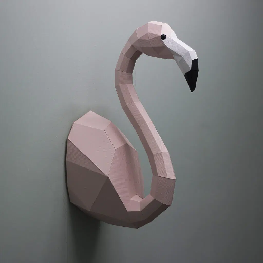 3D-Origami Papercraft Flamingo als Wanddekoration