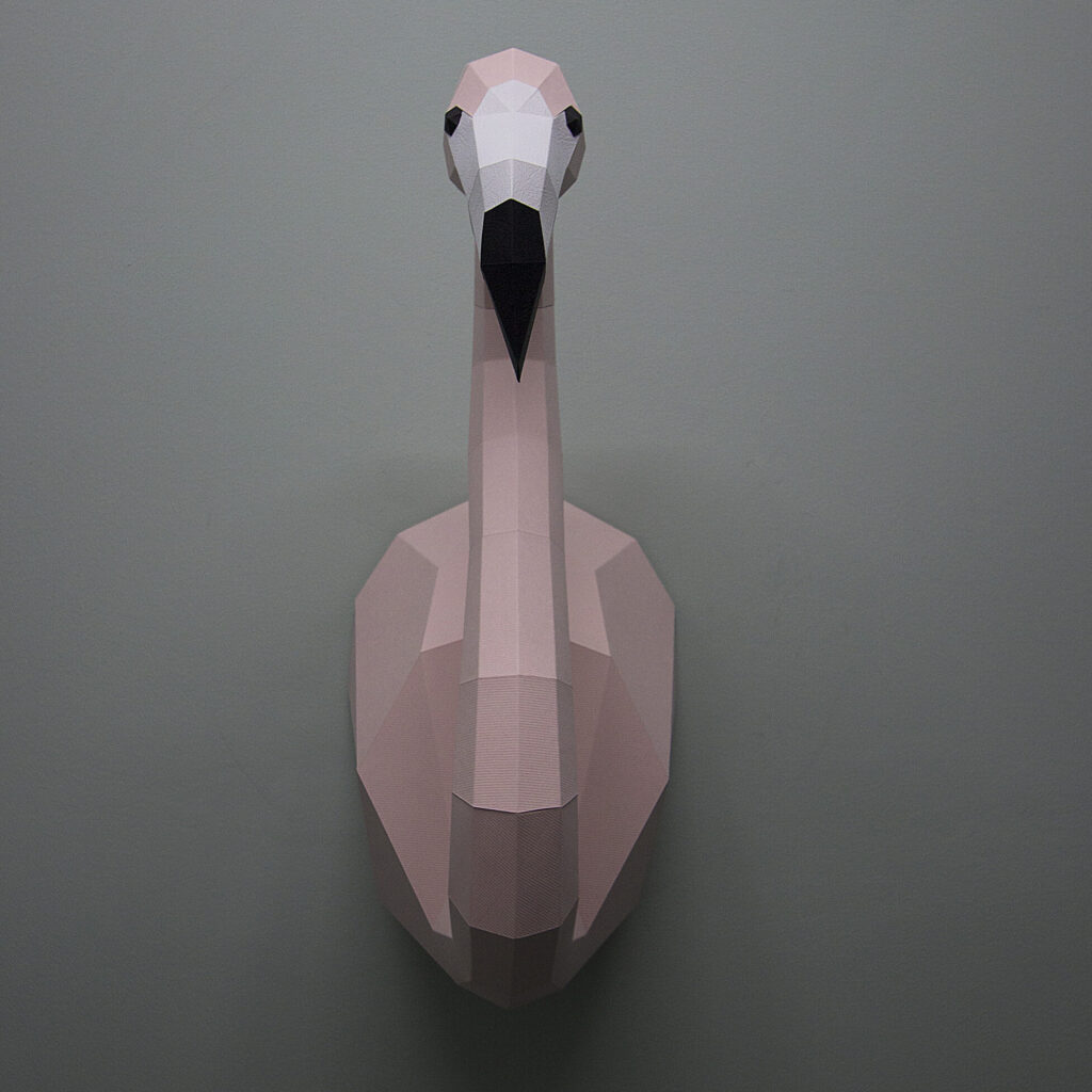 Papercraft flamant rose mural en origami 3D
