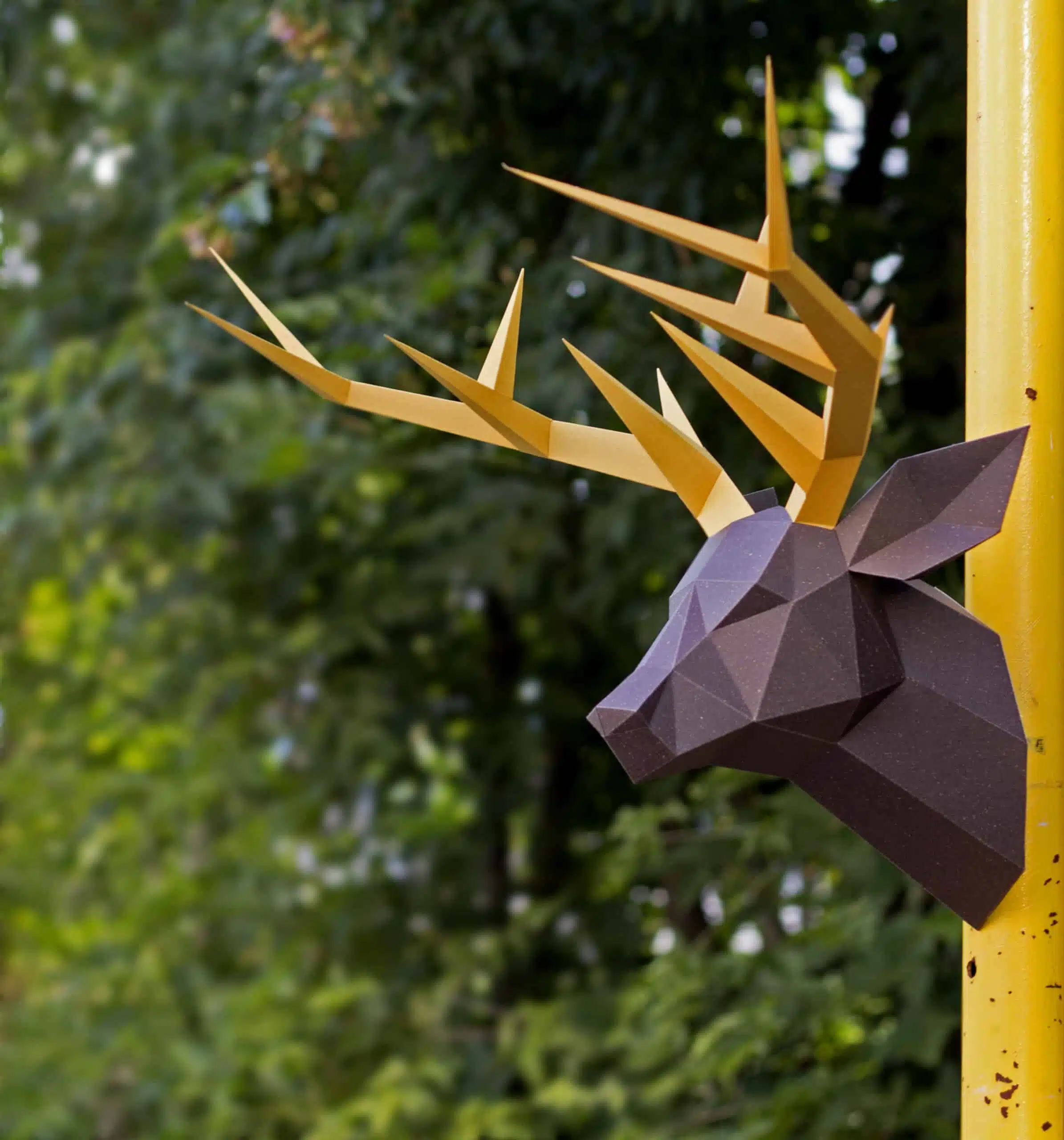 3D origami hertkop met geweien - Papercraft model, weergave 6