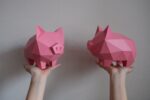 Papercraft pig in 3D origami