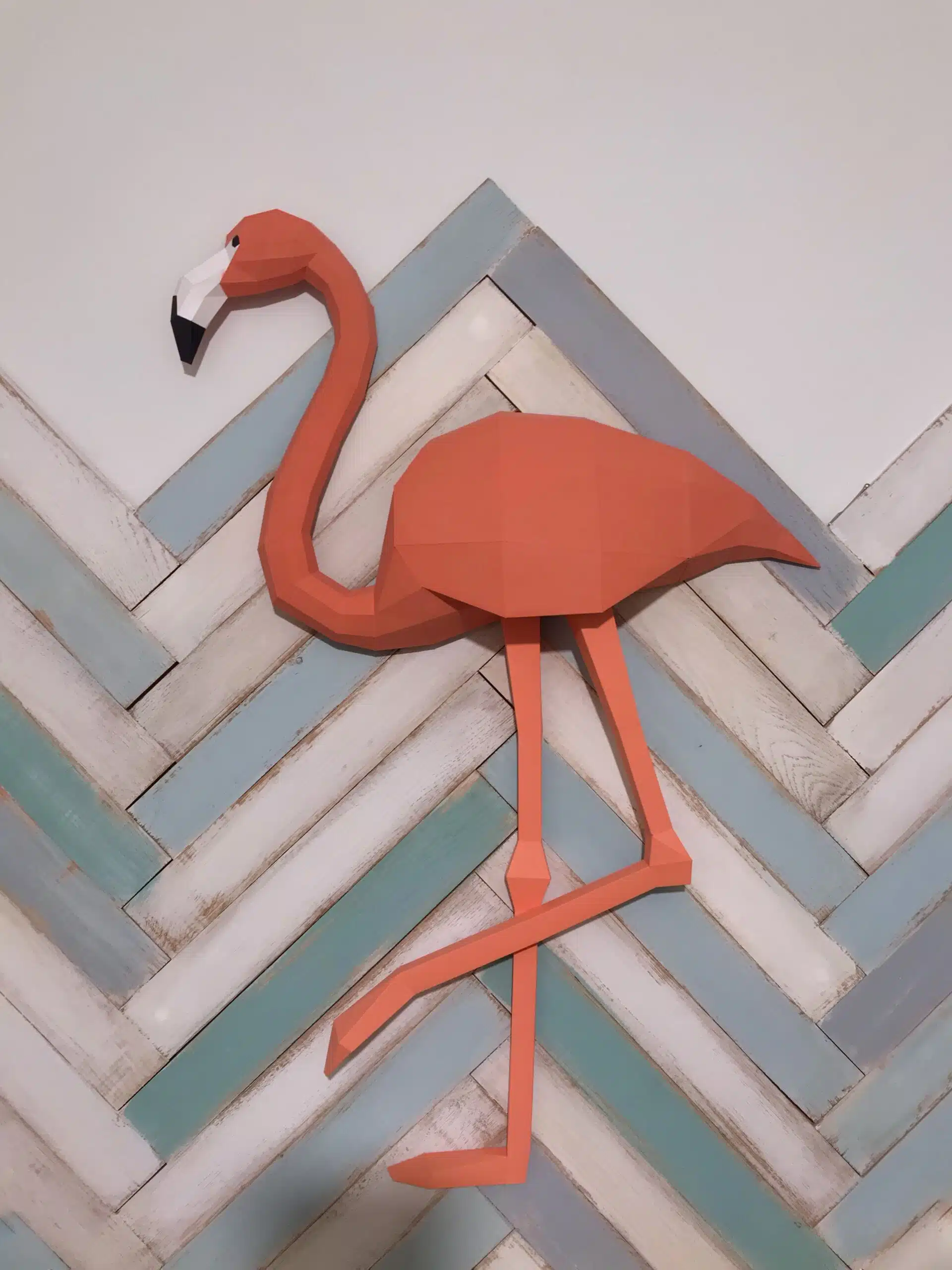 Kit de múltiples flamencos rosas en origami 3D, papercraft 3D, detalle