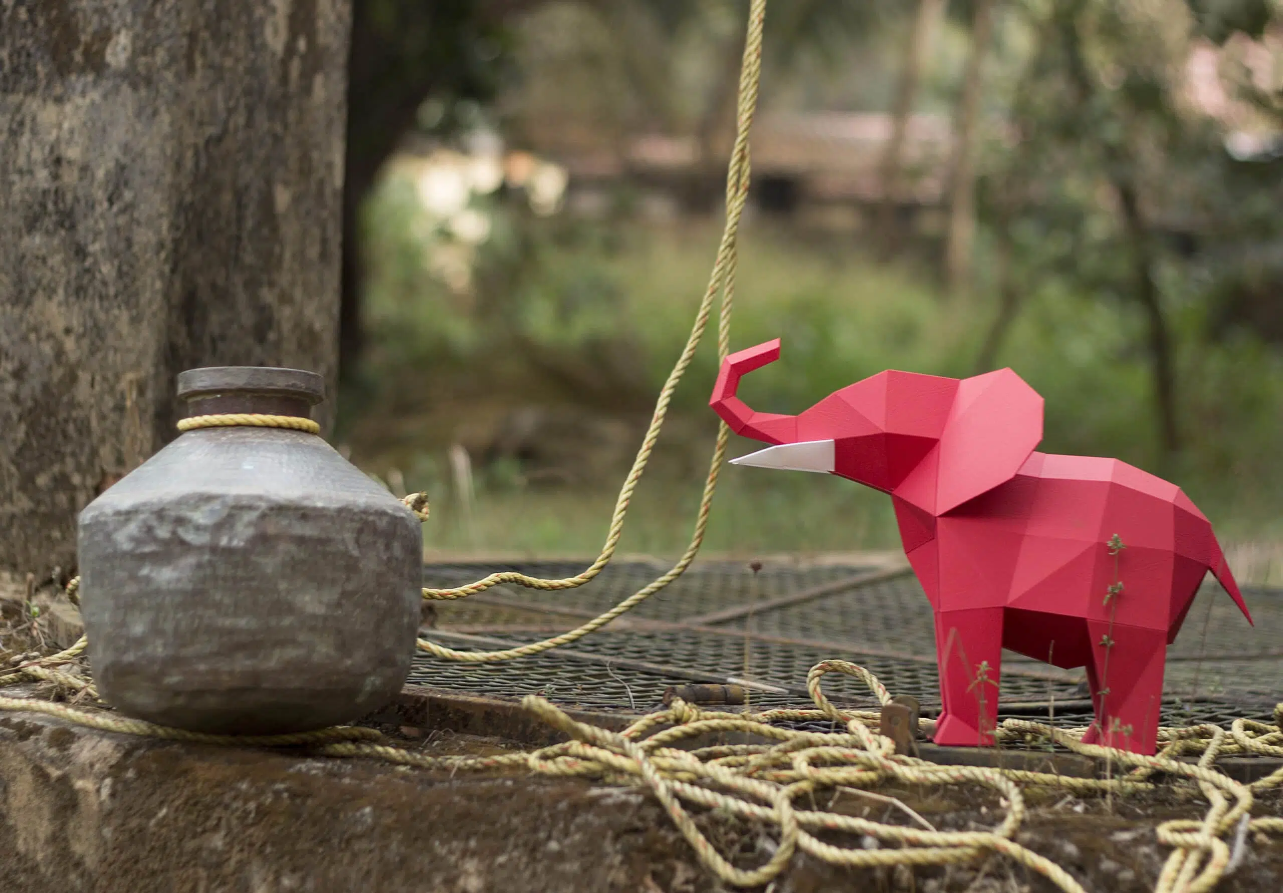 Papercraft olifant in 3D origami, weergave 3