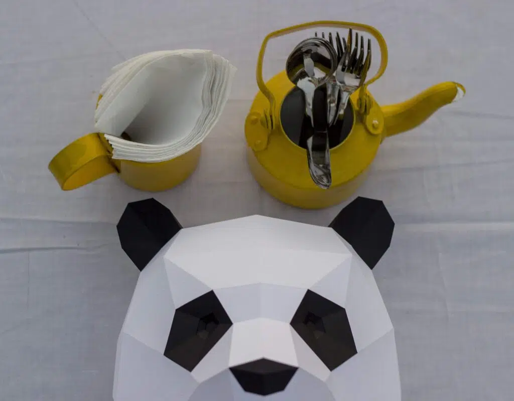 Panda-kop in 3D origami, weergave 3
