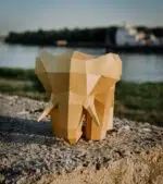 Papercraft de elefante bege em origami 3D
