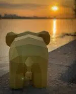Papercraft de elefante bege em origami 3D