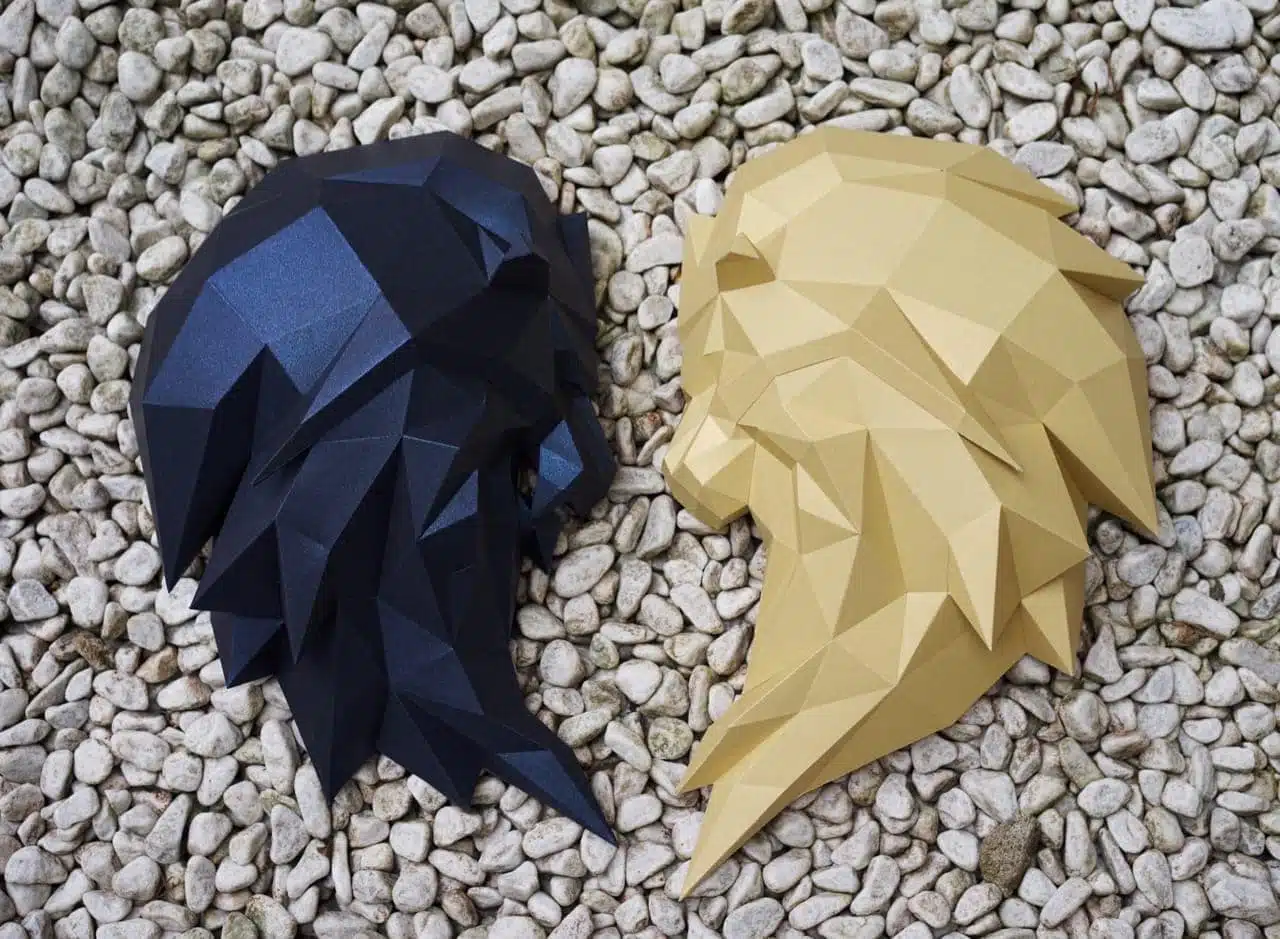 Origami 3D leeuwenkop in papier (zwart & groen), weergave 17