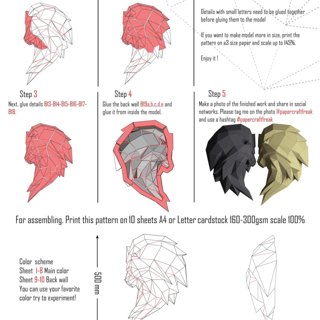 Papercraft lion head in 3D origami