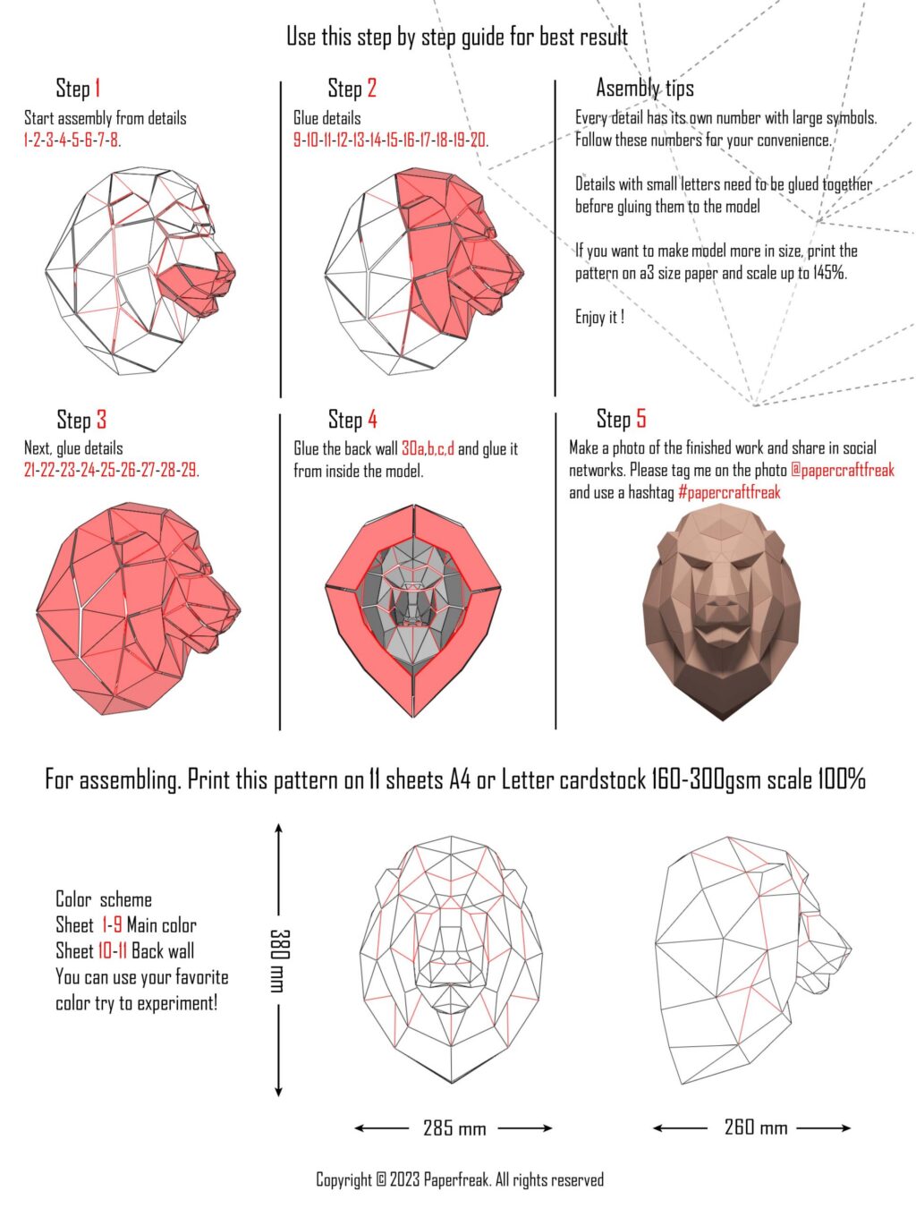 Papercraft cabeça de leão em origami