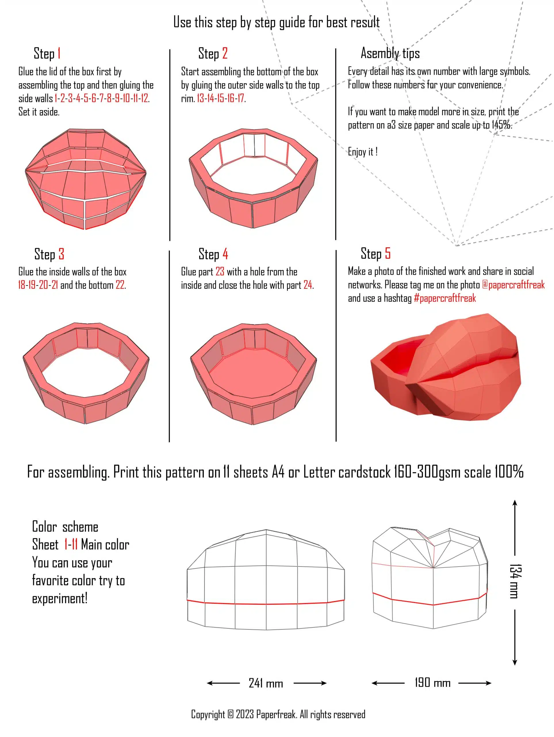 3D origami dozen hart en lippen, weergave 6