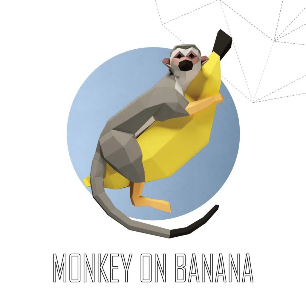 Papercraft macaco na banana em origami