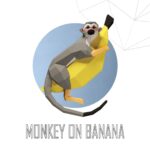 Papercraft de macaco na banana em origami 3D