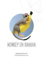 Papercraft de macaco na banana em origami 3D