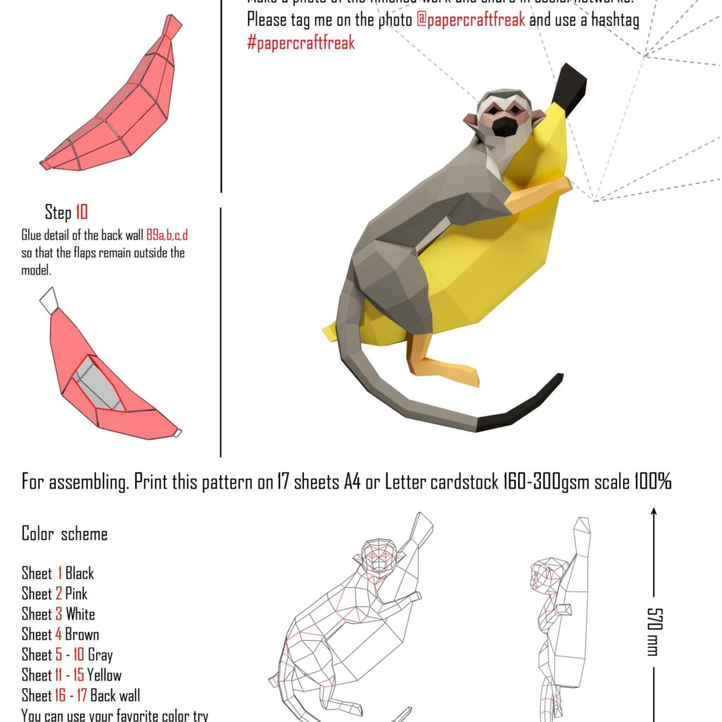 Papercraft singe sur banane en origami