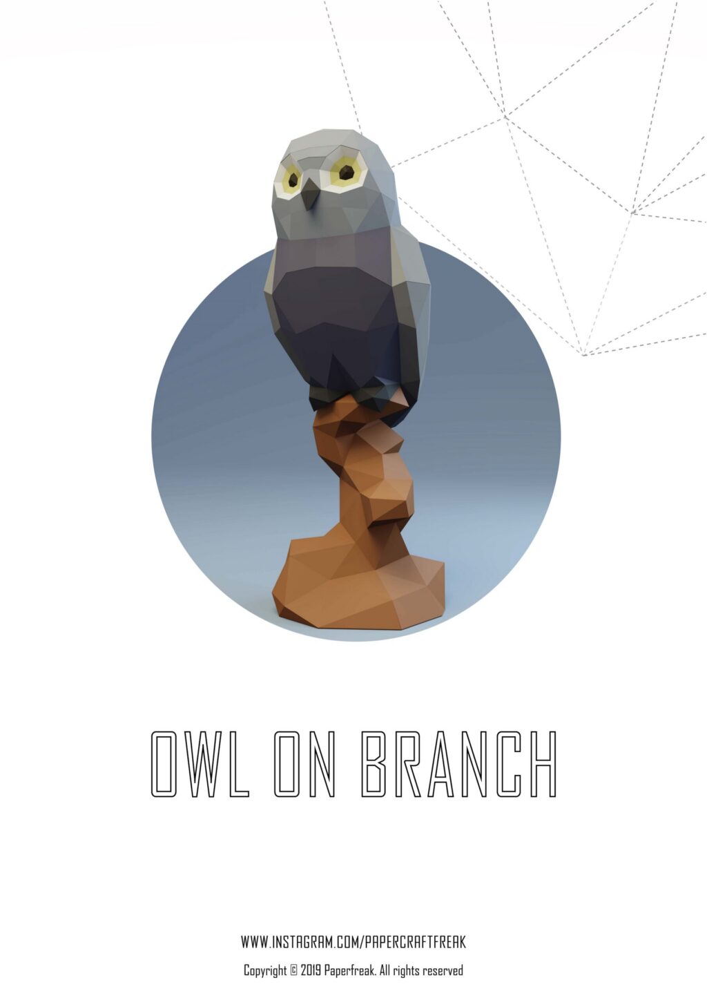 Papercraft de coruja no galho em origami 3D