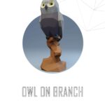 Papercraft de coruja no galho em origami 3D