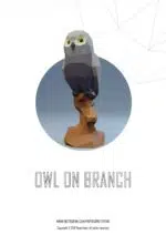Papercraft de coruja no galho em origami 3D