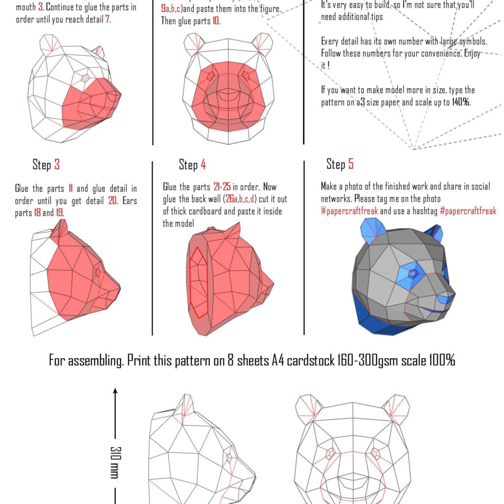 Papercraft panda head in origami