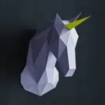Papercraft tête de licorne bleue en origami 3D