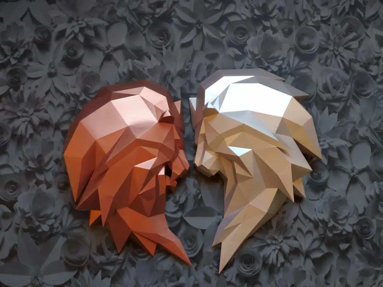 Origami 3D leeuwenkop in papier (zwart & groen), weergave 18