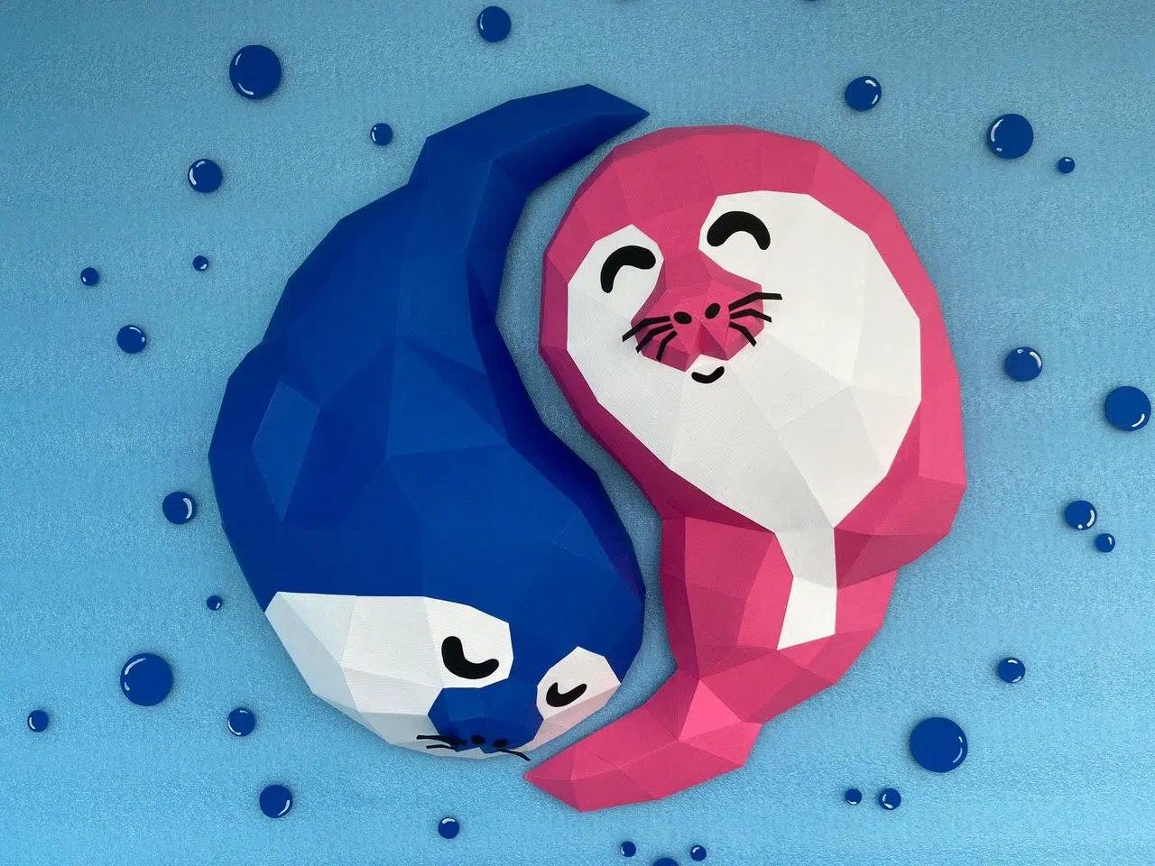 Papercraft Yin-Yang-Robben als 3D-Origami, Detail
