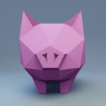 Papercraft pig in 3D origami