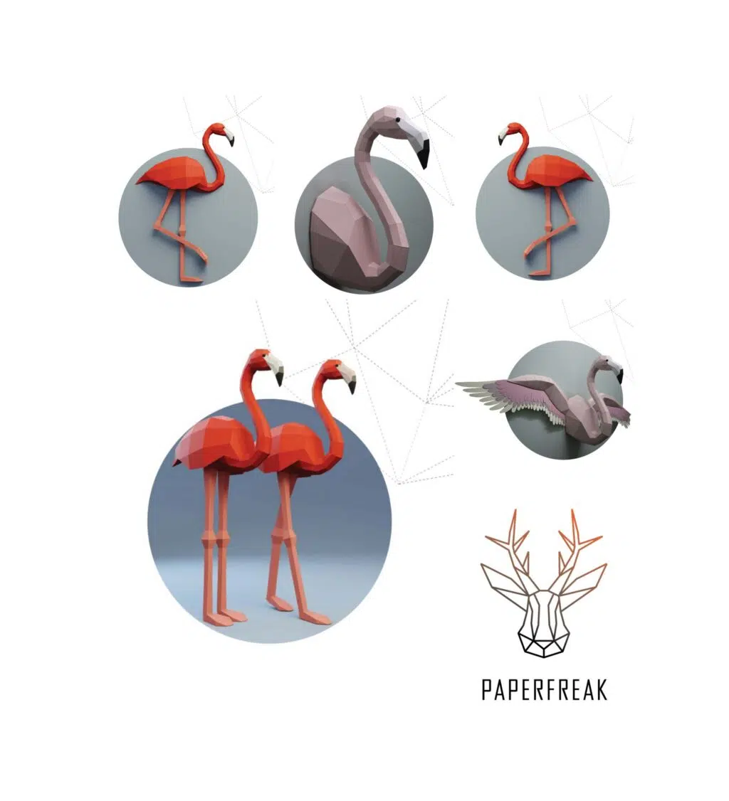 Kit de múltiples flamencos rosas en origami 3D