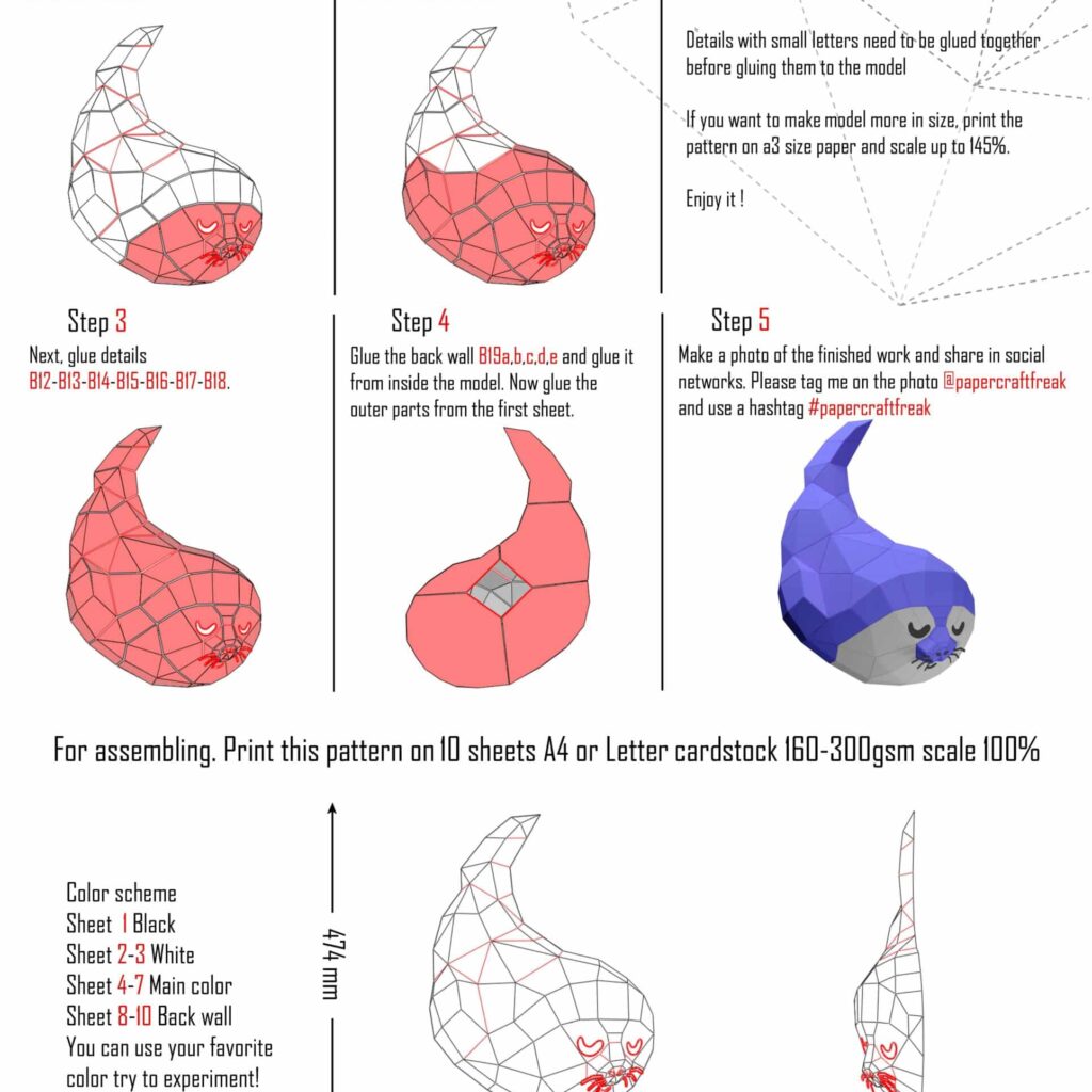 Papercraft Yin Yang seals in 3D origami