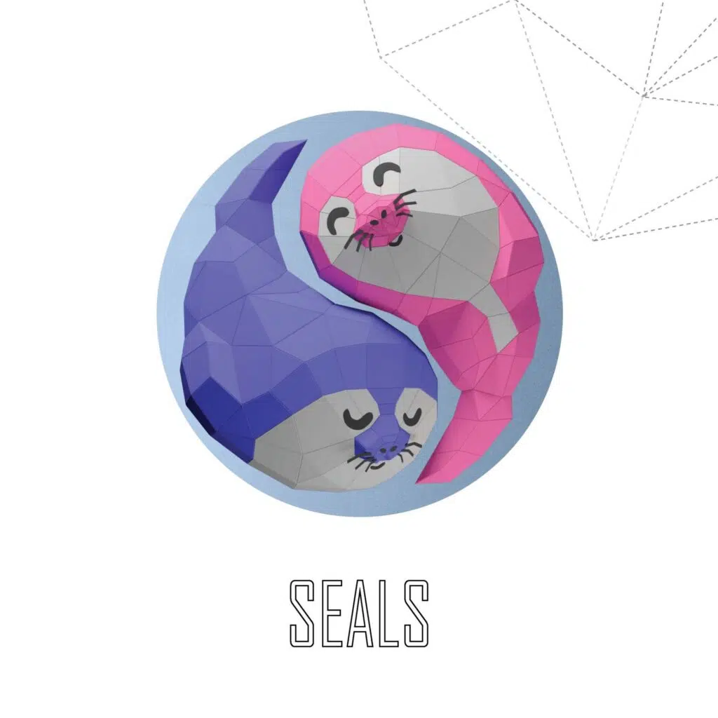 Papercraft Yin Yang di foche in origami 3D