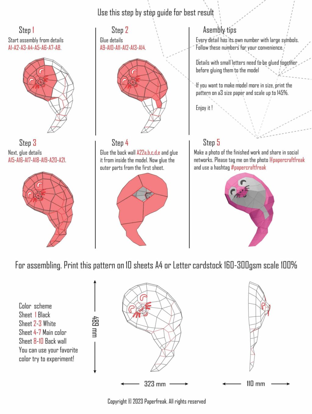Papercraft Yin Yang de focas em origami 3D