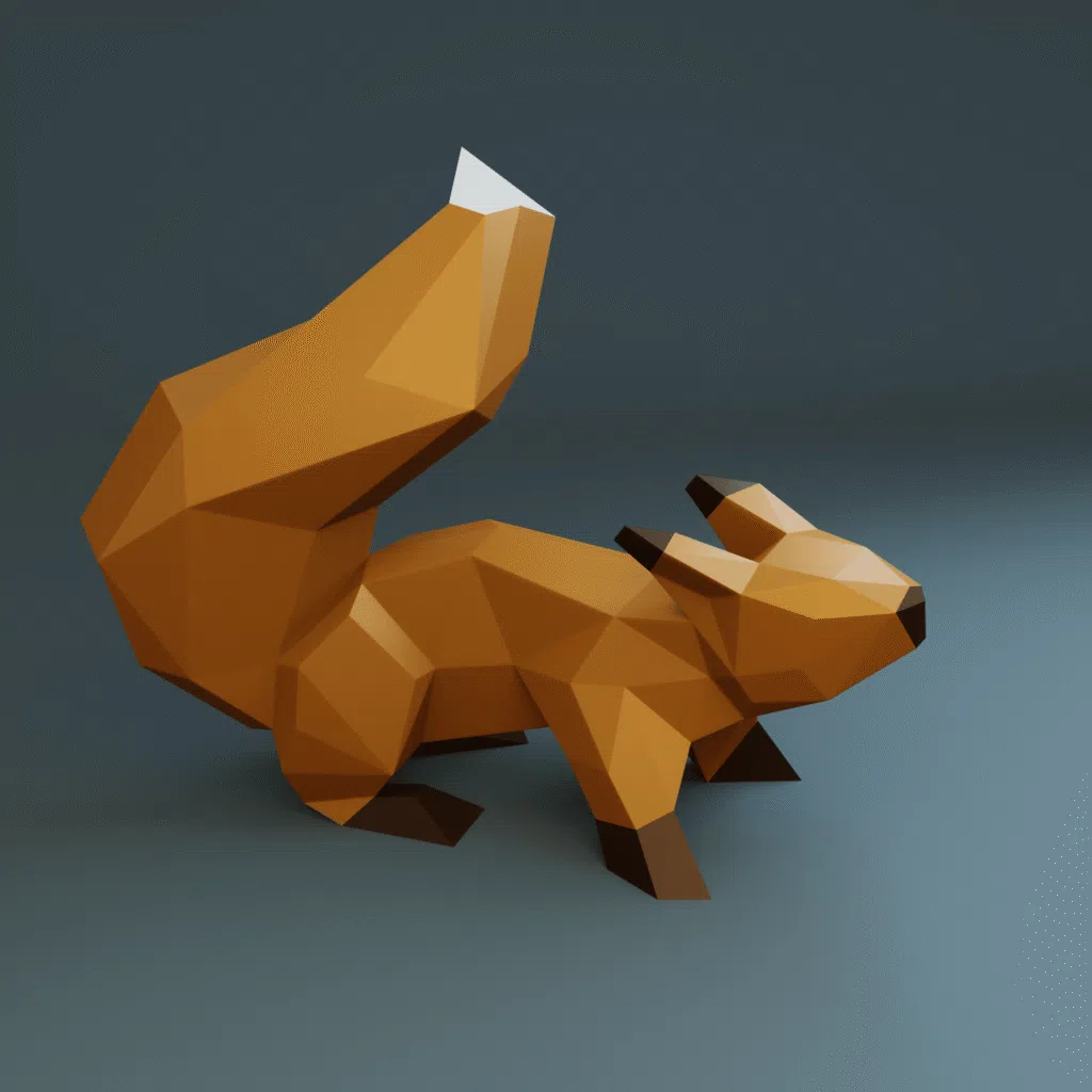 Eekhoorn Low Poly papercraft 3D, weergave 2