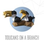 Papercraft de toucans sur branche en origami 3D