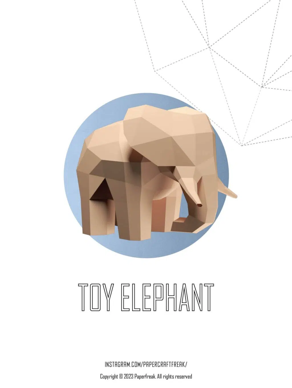 Papercraft de elefante bege em origami 3D